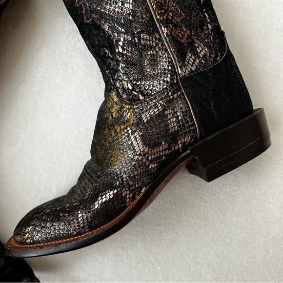 Lucchese Cowgirl Snake Print Metallic Iridescent Heeled Boots size 7.5 - Picture 5 of 16
